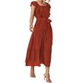 thumbnail image 6 of Hanerdun Women Ruffle Dresses Female Solid Color A-Line Midi Dress Red XL, 6 of 6