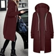 thumbnail image 2 of TIANZEN Women Autumn Winter Casual Fashion Solid Color Drawstring Hooded Long Zipper Pocket Coat Long Jacket Coat Woman of Light Women Coats And Jackets Womens Fall Coats And Jackets, 2 of 6