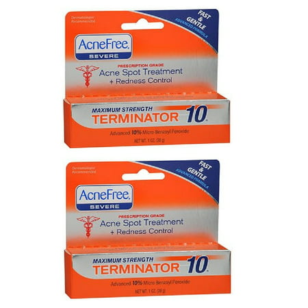 Acne Free Terminator 10 Severe Acne Treatment with 10% Benzoyl Peroxide, 1 Oz (Pack of