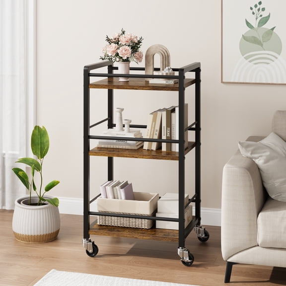 Bar Cart for Home, Small Home Bar Serving Carts, Mini Bar Cart with Wheels, Mobile Liquor Beverage Drink Coffee Bar Cart, 3 Tier Rolling Utility Storage Carts for Kitchen Dining Living Room