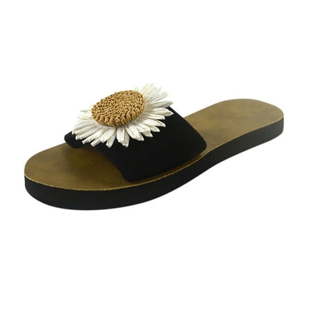 

Wesracia shoe Women Flock Beach Breathable Flowers Sandals Home Slipper Flip-Flops Flat Shoes the shoes for ladies summer