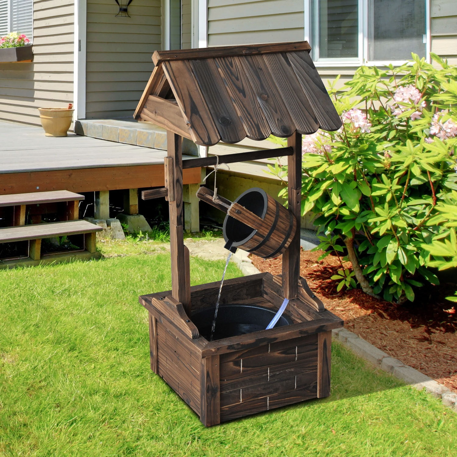 Outsunny 44" Wooden Outdoor Wishing Well Fountain with Electric Water Pump