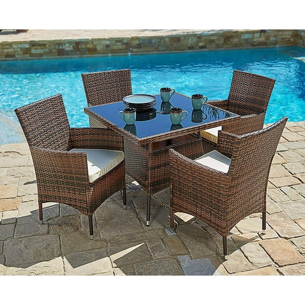 Square Wicker Dining Table And Chairs, Outdoor Table And Seating Sets