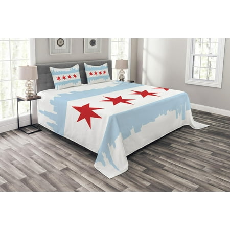 Chicago Skyline Bedspread Set City Of Chicago Flag With High Rise