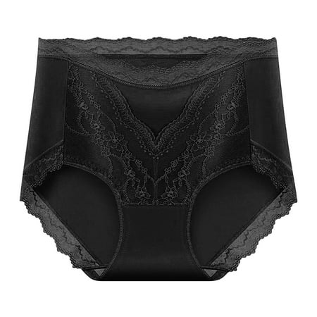 Ohufall Women s Cotton Underwear Sexy Solid Color Lace High Waist Tummy Control Shapewear Panty Lightweight Breathable Hip Lift Brief