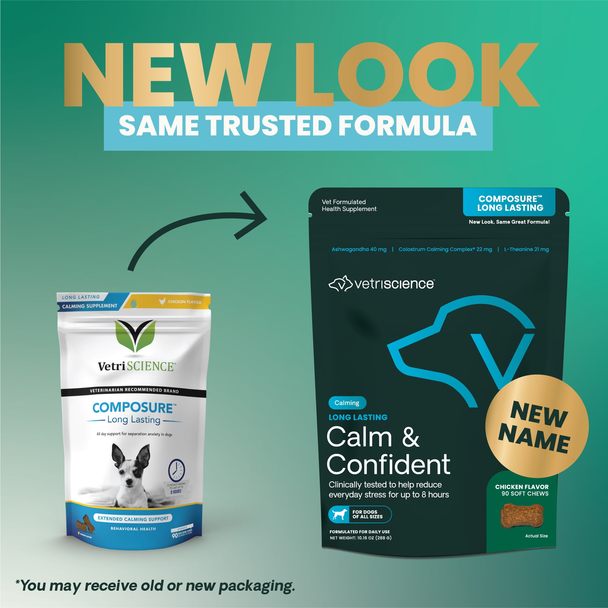 VetriScience Composure Long Lasting for Dogs, Calming Behavior and Anxiety Support, Chicken Liver Flavor, 90 Bite Sized Chews