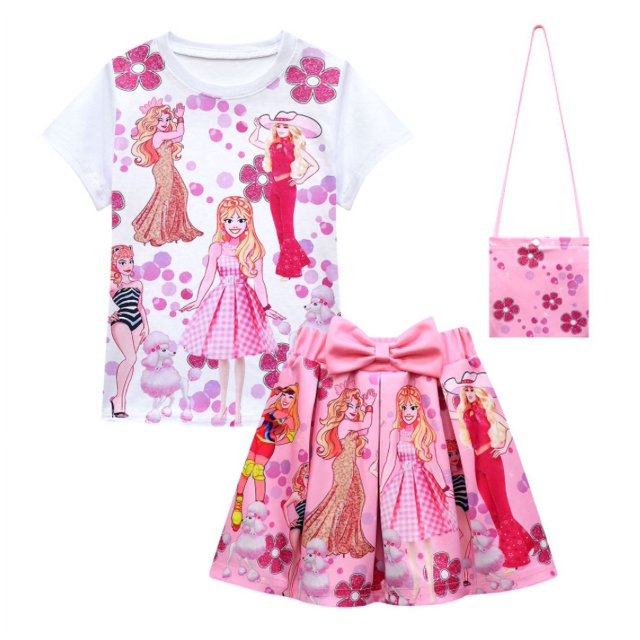 Nouvelle Robe de Cosplay pour Enfants Filles Impression 3D Manches Courtes Jupe Plissée avec Sac