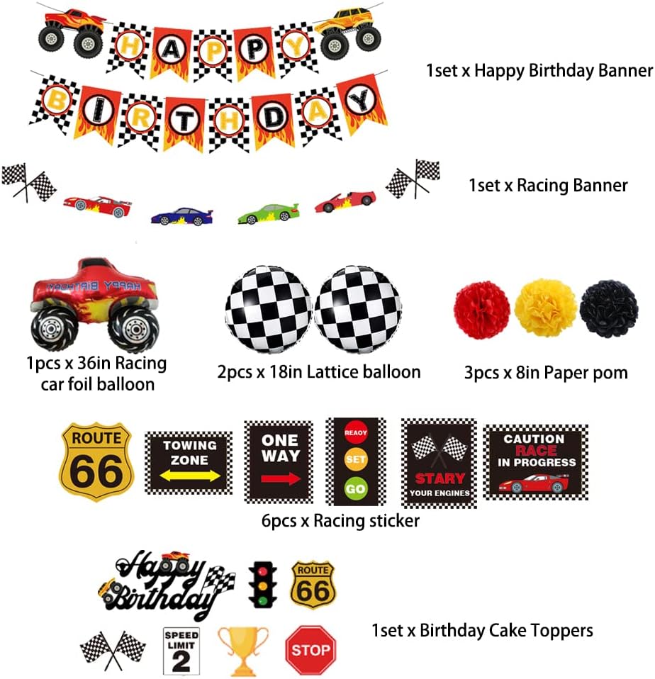 Bannière D'anniversaire Thème Course Voiture - Drapeau à Damier, 3 Mètres De Long, Décorations De Fête