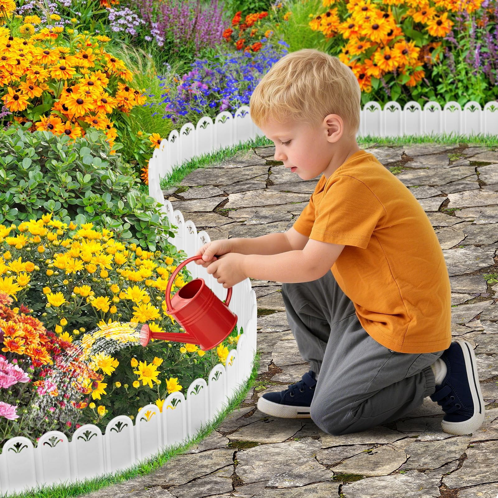 Garden Edging Border & Fences - 15ft Total Length No Need Digging Lawn Fence Border for Dividing Yard Flower Bed Areas, Included 25pcs 8.3" L x 5.9" H White Panels
