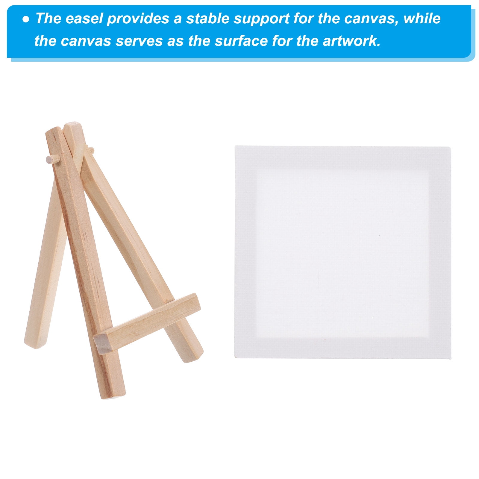 Uxcell 3"x3" Canvas Easel Set Mini Stretched Display Canvas Panel Tripod Holder Stand for Drawing Painting Art 12 Set