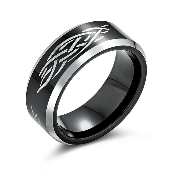 Bling Jewelry Mens Laser Etched Catholic Religious Black Christ Thorn Titanium Band Ring 8MM