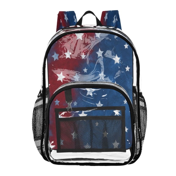 PVC Transparent Backpacks Clear Backpack for Travel and Outings Red White and Blue Stars Pattern