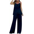thumbnail image 2 of Wyongtao Women's 2 Piece Tracksuit Crew Neck Metal Button Tank Top Elastic Waist Sweatpants Set Casual Lounge Outfits,Dark Blue XL, 2 of 6