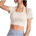thumbnail image 5 of ZyeKqe Built in Bra Workout Tops for Women Short Sleeve Cropped Shirts Square Neck Athletic T Shirts Slim Fitted Yoga Top, 5 of 6