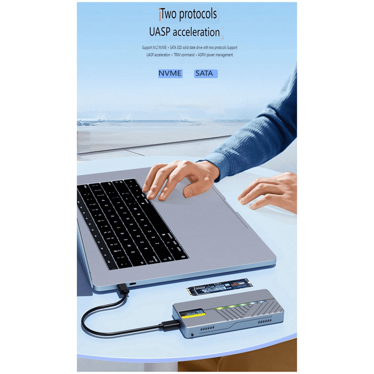 Smart Display M.2 Solid State Mobile Hard Drive Box 10GB Dual Protocol NVMe/Sata Aluminum Alloy