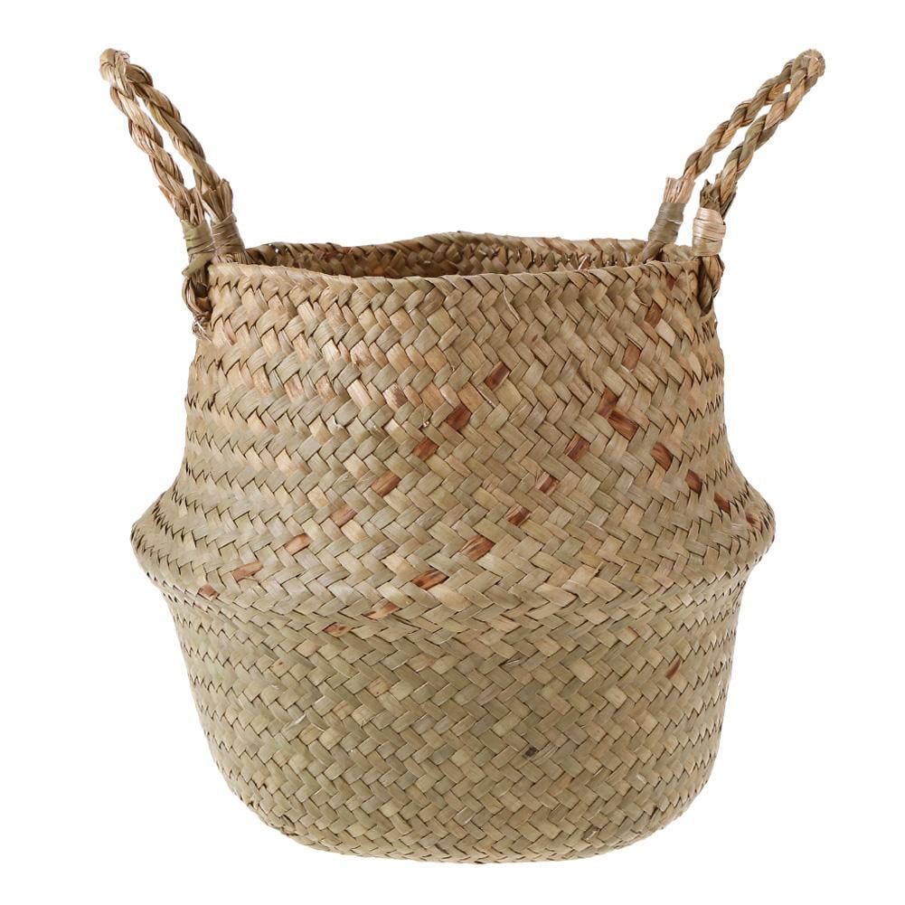 Foldable Handmade Grass Wickerwork Storage Basket Hanging Laundry Garden Basket 