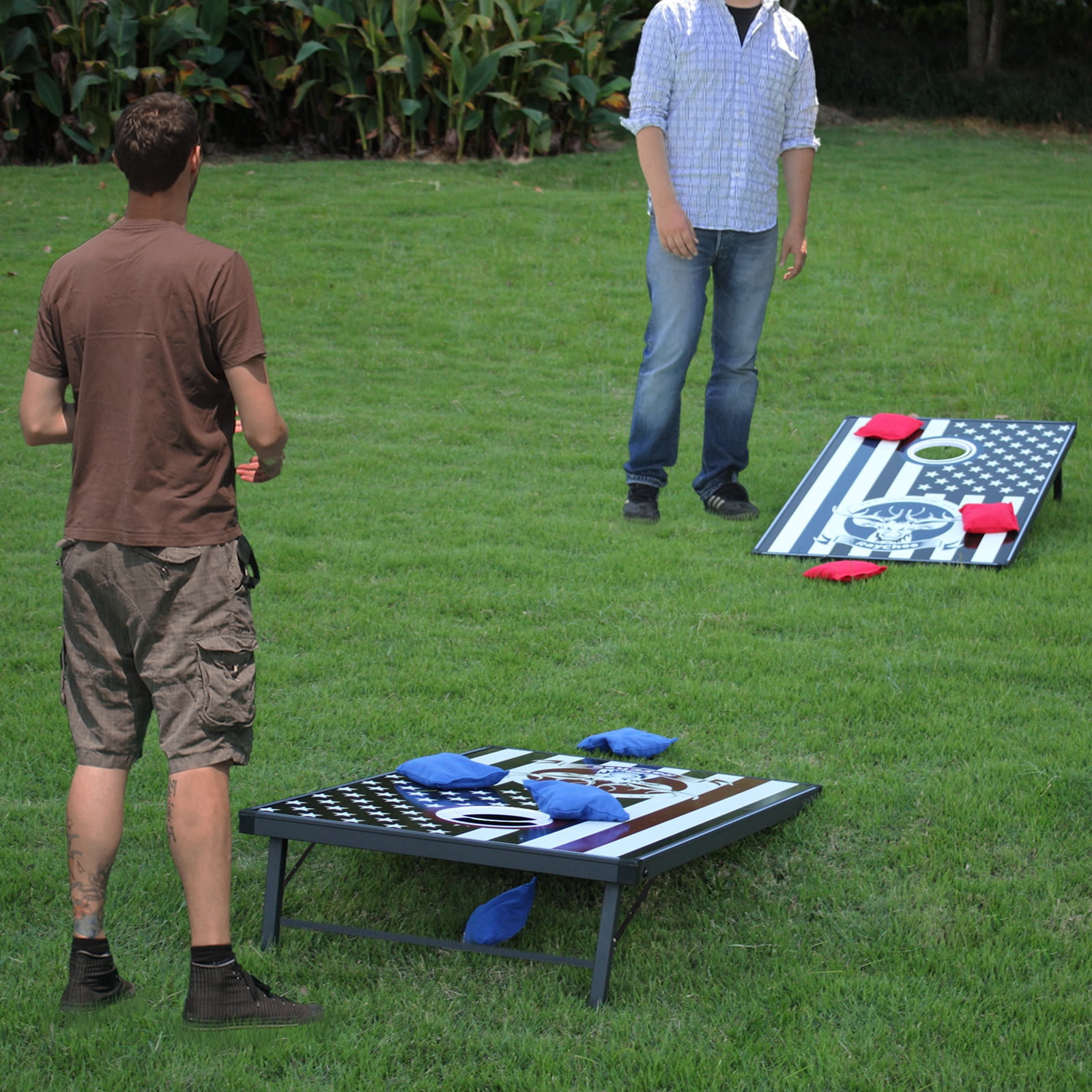 RayChee Cornhole Set with 8 Bean Bags and Carrying Case Outdoor Game Toss Board for Adults Outside Activities
