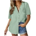 thumbnail image 2 of Women Tops under $5! Cagogo Womens Linen Button Down Shirts Short Sleeve Cotton Button-up T-Shirts Collared V Neck Summer Casual Blouses Gauze Tops Blusas Casuales de Mujer Bonitas, 2 of 9