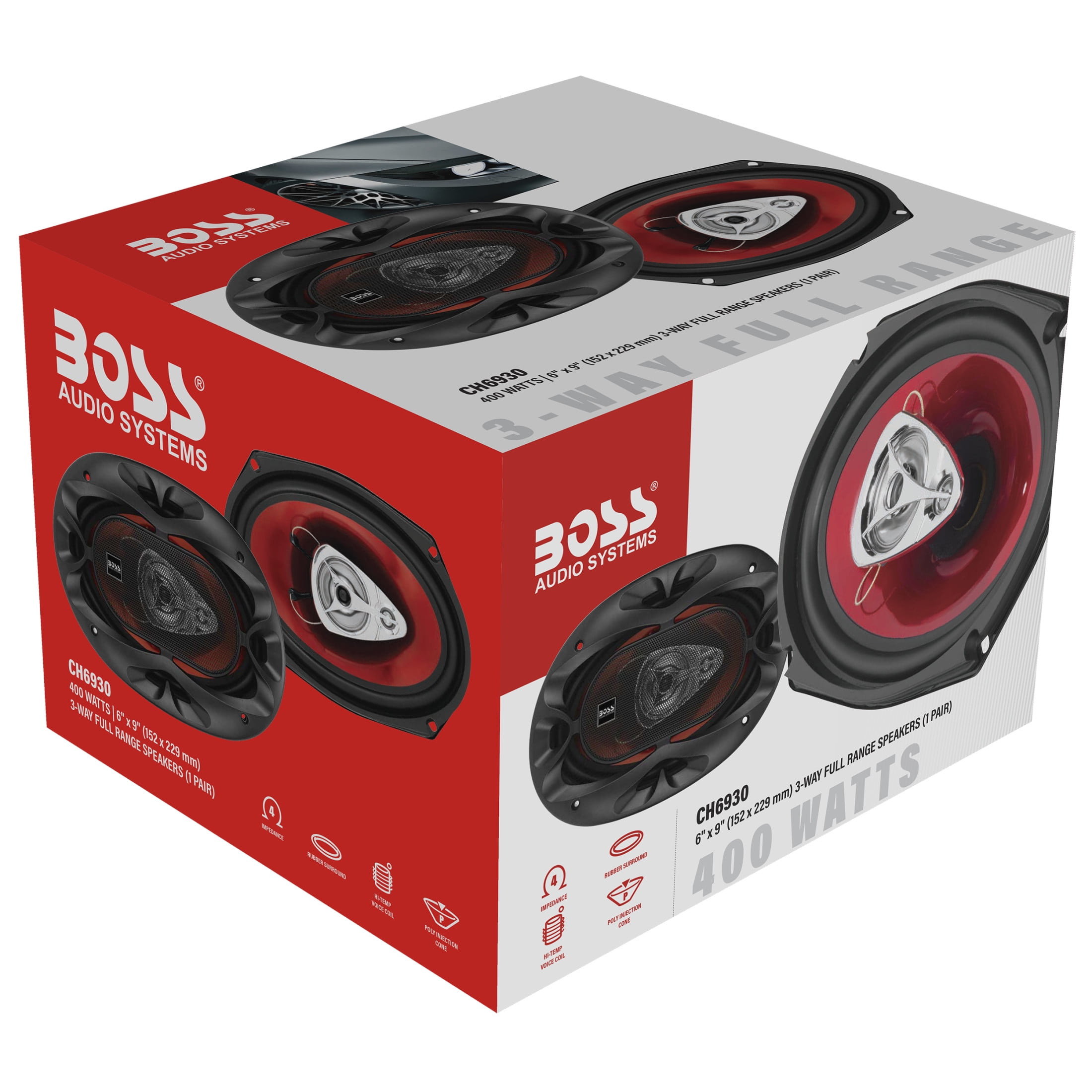 BOSS Audio Systems CH6930 Chaos Series 6 x 9 inch Car Door Speakers - 400 Watts Max (per pair), Coaxial, 3 Way, Full Range, 4 Ohms, Sold in Pairs, Bocinas Para Carro