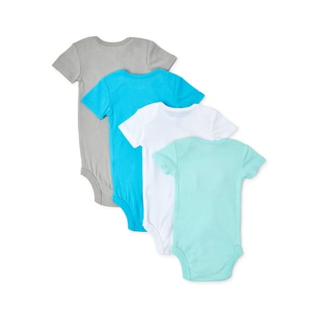 Wonder Nation Baby Boy or Girl Gender Neutral First Year Grow-With-Me Bodysuits Gift Set, 4-Pack