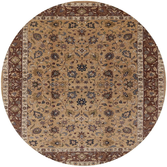Ahgly Company Tapis d'Intérieur Rond Moderne Mi-Siècle Brun Sable Brun Oriental, 5 Pieds Rond