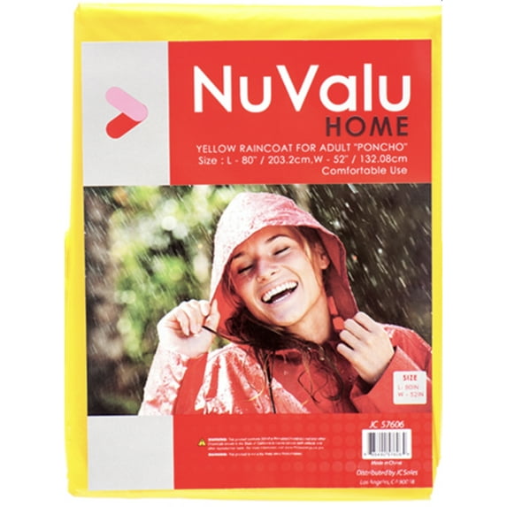 NUVALU RAINCOAT FOR ADULT "PONCHO" YELLOW 0.04MM 52"X80