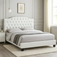 thumbnail image 6 of Full Size Bed, Tufted Curved, White Faux Leather Upholstered Pine Wood, 6 of 6
