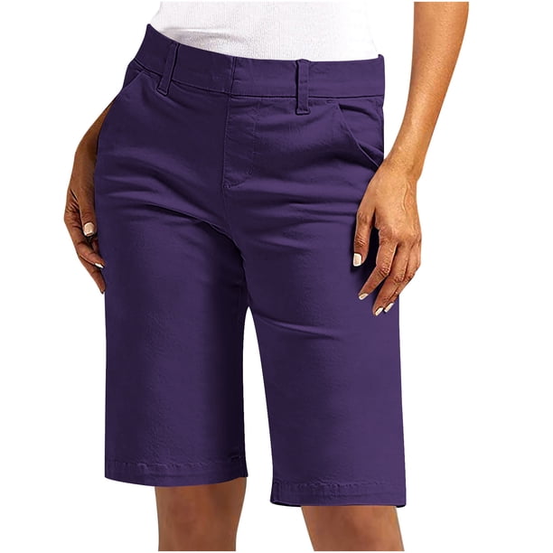 Mujeres Pantalones Cortos con Bolsillos Moda Verano Casual Sargamán Color Sólido Medio Pantalones Cortos, Poliéster Spandex