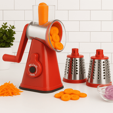 Swayvoo Rotary Cheese Grater, Mandoline Vegetable Chopper, Cheese Shredder, Rotating Grater - Red