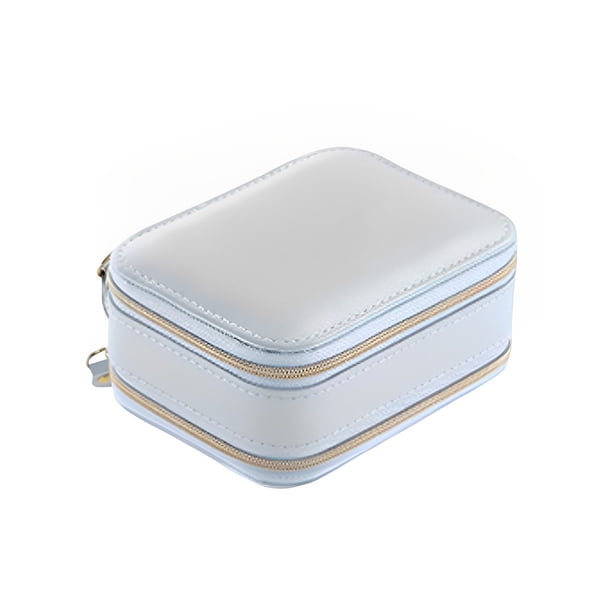 Caja portátil de gran capacidad Qarigey con espejo organizador de maquillaje azul AP016739-02