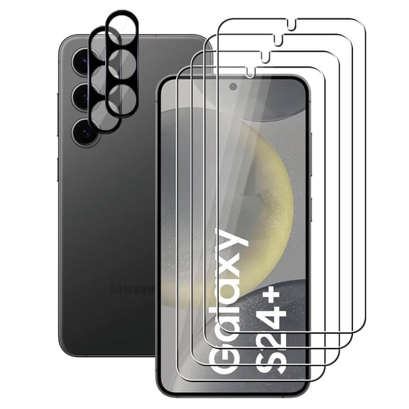 UZWZW (4+2) for Samsung Galaxy S24 Plus 5G (4 Pack) Tempered Glass HD Clear Screen Protector with (2 Pack) Camera Lens Protector