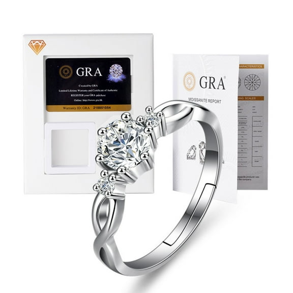 Color D VVS1 Moissanite Ring for Women Flower Vine 18k White Gold Over Silver Jewelry with Adjustable Open Wedding Promise Rings for Her