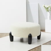 SAFAVIEH Couture Perez Scandinavian Faux Lamb Wool Ottoman, Ivory/Black