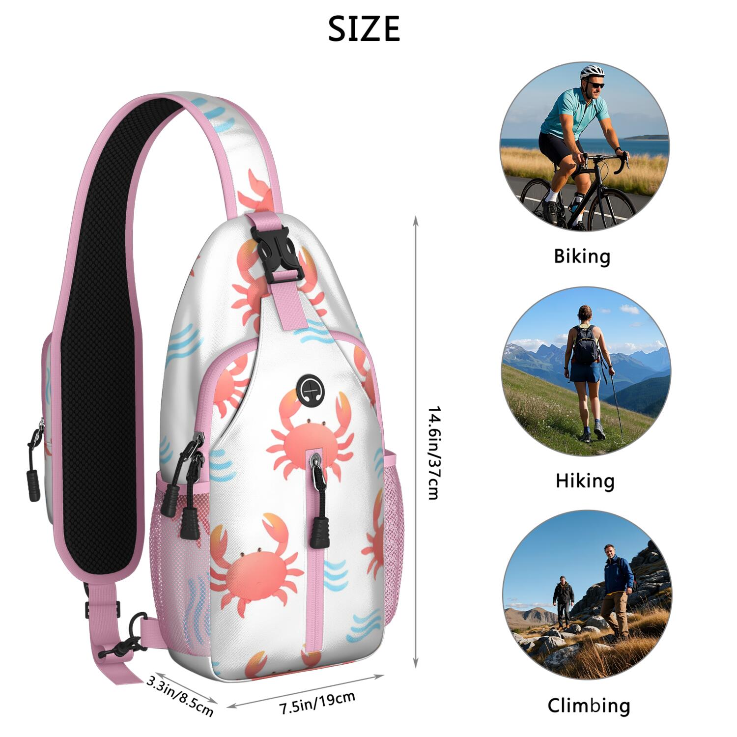 Chest Bag Crossbody Shoulder Bag Adjustable Shoulder StrapTravel Sling Bag for Men Women Travelers Marine Adorable Crab