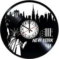 Amblelife New York City Vintage Black Vinyl Record Wall Clock Wall Art 3D Modern Design Office Bar Room Home Decor Gift