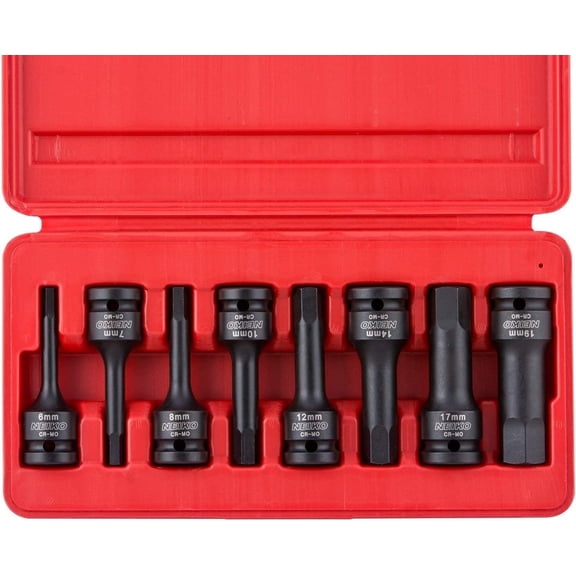 Neiko 01136B 1/2-Inch Drive Allen Hex Impact Socket Set, Metric, 6 mm - 19 mm, Cr-Mo, 8-Piece