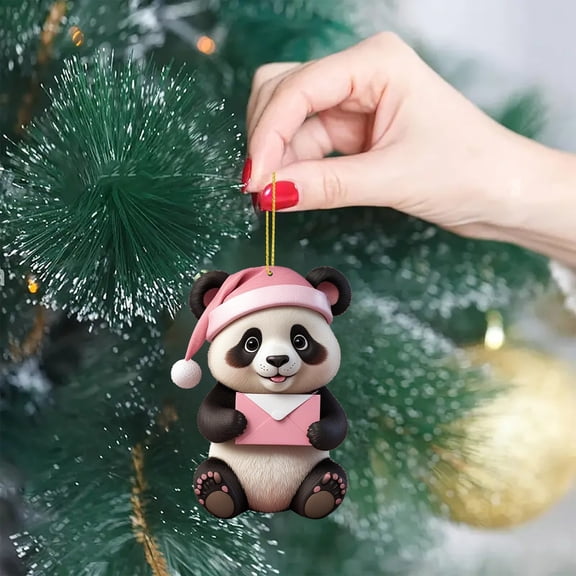 Christmas Decorations Panda 2D Acrylic Ornament Hanging For Holiday Festive Party Home Wall