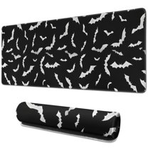 Long Mouse Pads for Desk,Black Halloween Bats with White Desk Mats on Top Of Desks, Desk Mouse Pad Extra Large with 3mm Non-Slip Base and Stitched Edge for Gaming,Office,Work,Home 31.5"x11.8"