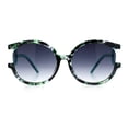 thumbnail image 5 of Womens Unique U Arm Round Exposed Lens Minimal Designer Sunglasses Teal Tortoise - Smoke, 5 of 8