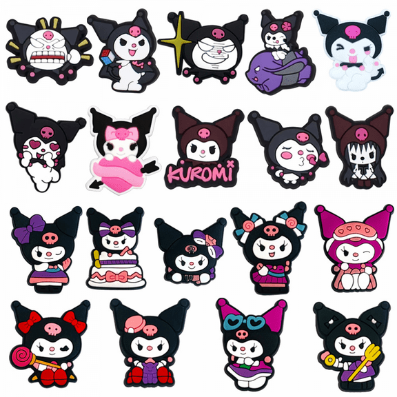 ZOOUSQII 19Pcs Cartoon Sanrio Kuromi Shoe Charms Set, Cute Shoes Accessories Decoration Charms for Teen Adults B124-048