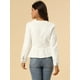 thumbnail image 5 of Chaqueta de mezclilla con cuello redondo y botones de manga larga con volante recortado y peplum para mujer blanco S, 5 of 6