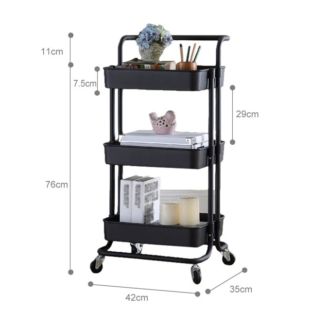 Storage Trolley Plastic Simple 3 Tiers Rack Cart Rolling Utility Cart with Wheel