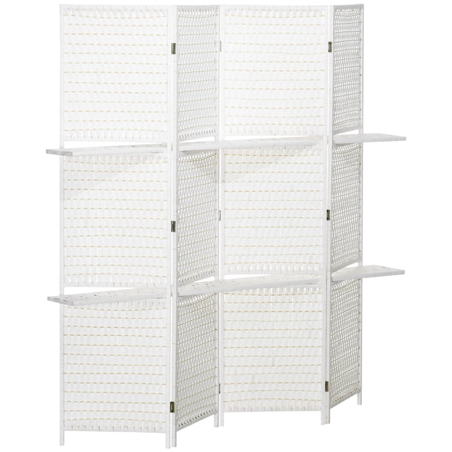 HOMCOM 6Ft 4 Panel Room Divider with Shelves, Partition Wall Divider, White