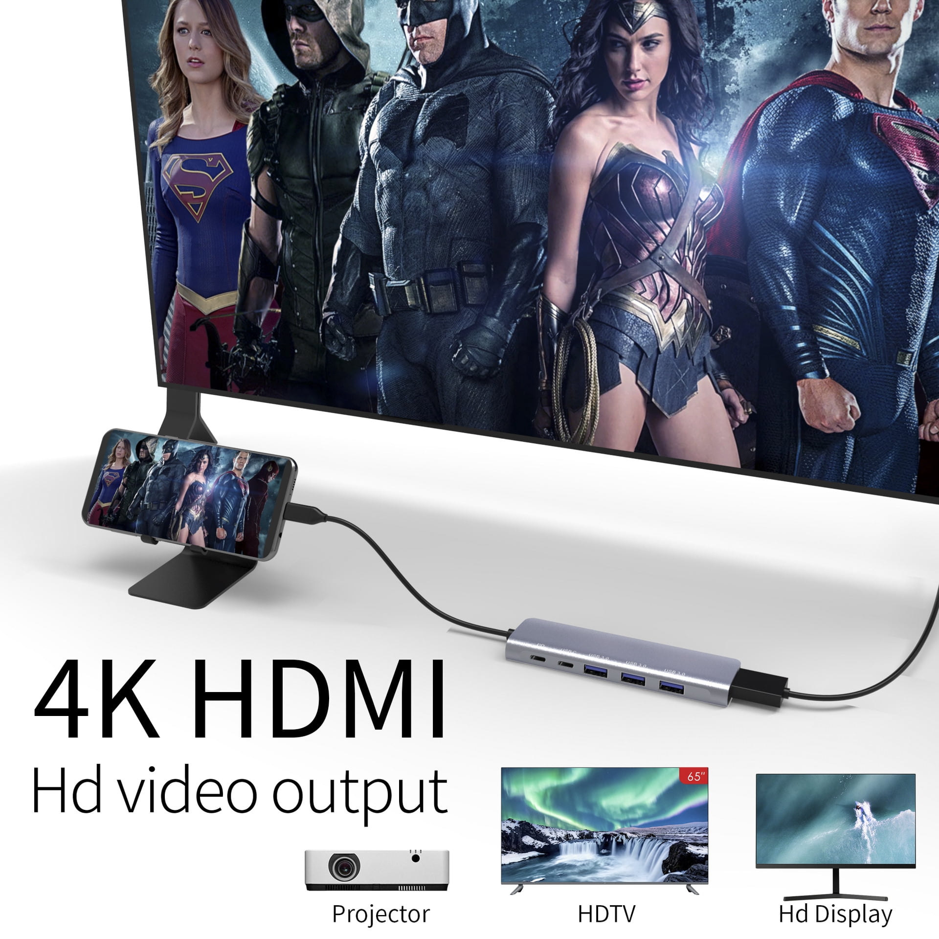 8 in 1 docking station type C adapter with 4K HDMI,PD Charging,USB-C, 3*USB 3.0 ,SD/TF Card