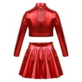 thumbnail image 2 of iEFiEL Girls 2Pcs Metallic Latin Jazz Cheer Performance Dance Costume Long Sleeve Crop Top with Pleated Skirt Red-B 14, 2 of 7