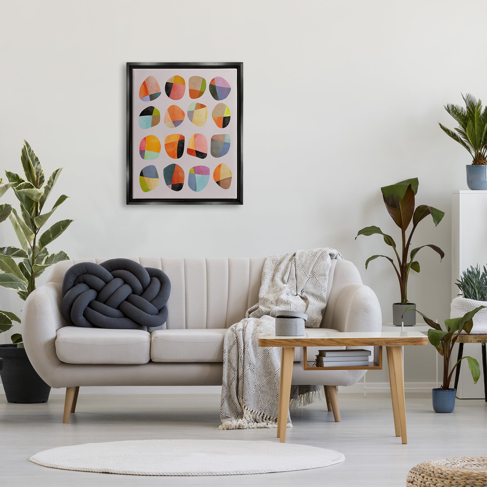 Stupell Industries Modern Circular Shapes Abstract Painting Black Floater Framed Art Print Wall Art, 25 x 31