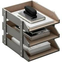 Leather Desk Organizer,  3-Tier Stackable Letter Tray Holder for Office Supplies, Paper, File, Magazine, Perfect Office Organization for Desktop (Grey-3Tiers)
