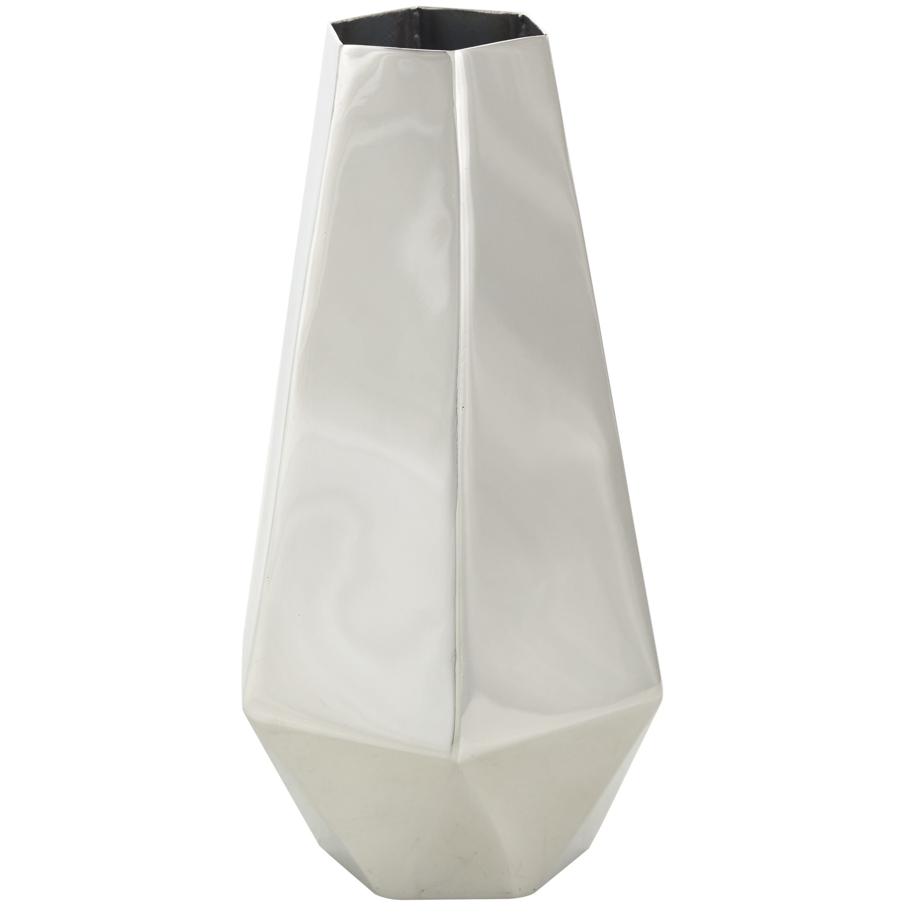 DecMode 10", 8", 6"H Geometric Hexagon Shaped Silver Stainless Steel Vase with Varying Heights, Set of 3