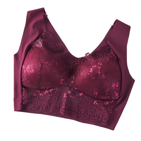 

SOOMLON Comfortable Bras for Women Lace Gathered Bra Plus Size Sports Bra Yoga Hollow Out Bra Cup Yoga Bra All Day Wear Bra Wine M