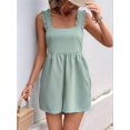 thumbnail image 4 of Women'S Summer Casual Rompers Square Neck Sleeveless Loose Short Jumpsuit Flowy Beach Outfits with Pockets Green L, 4 of 9